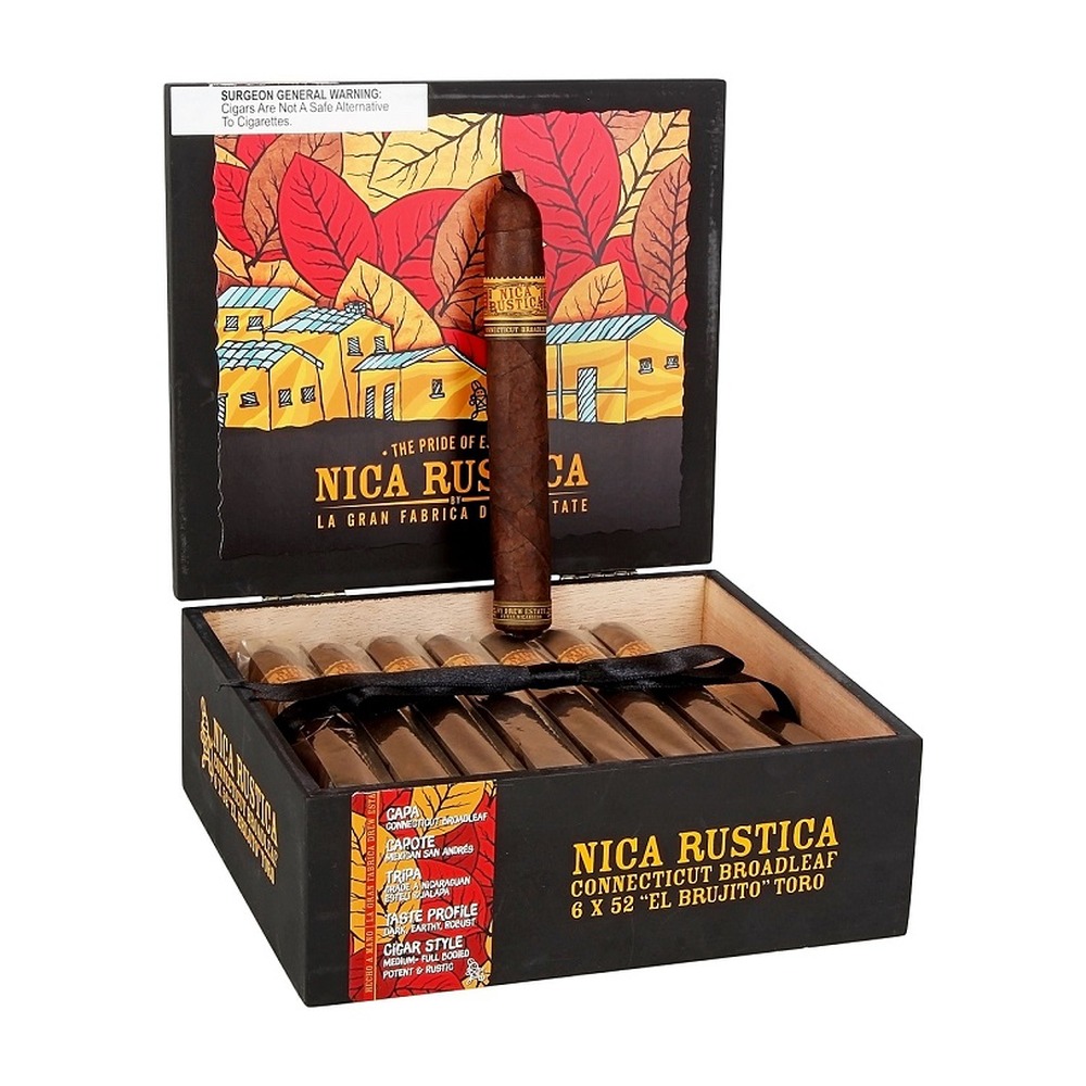 NICA RUSTICA TORO 25/BX premium cigar box with Box of 25, Toro, Connecticut Broadleaf wrapper, Medium-Full strength