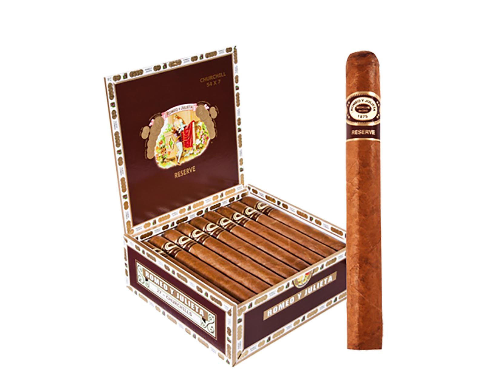 ROMEO Y JULIETA RESERVE CHURCHILL 27/BX premium cigar box with Box of 27, Churchill, Ecuadorian Sumatra wrapper